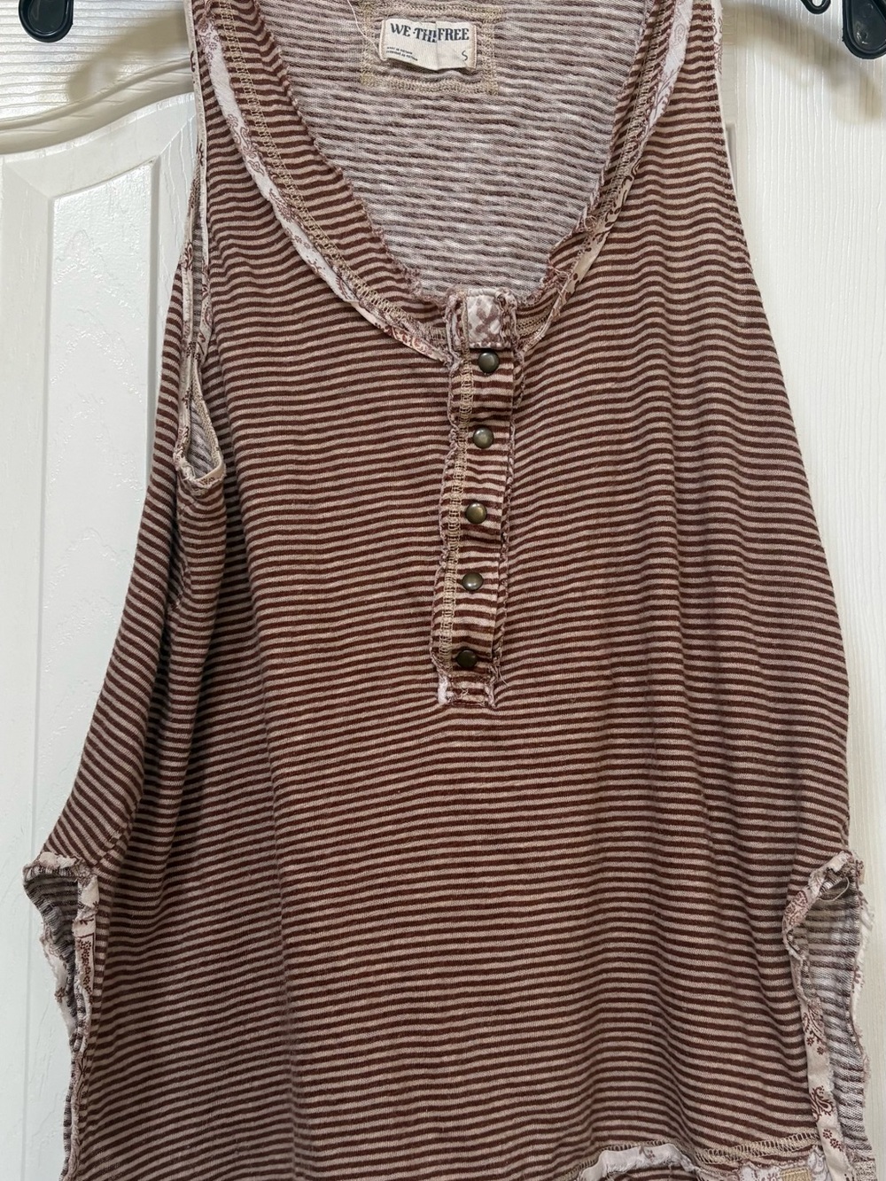 We The Free Brown and Cream Striped Henley Tank